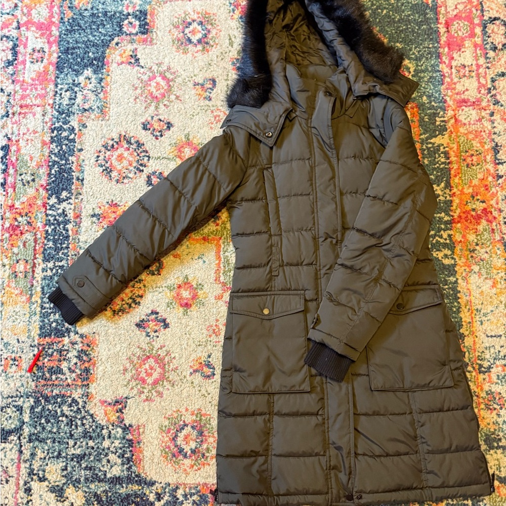 French Connection Dark Green Hooded Puffer Jacket